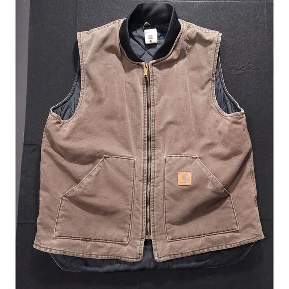 Carhartt Jackets & Coats Vintage Carhartt Vest Xl Tall Xlt Mens Brown Full Zip Quilt Lined